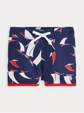 NWT Ralph Lauren Navy, White & Red Sail Print Swim Shorts - Kids